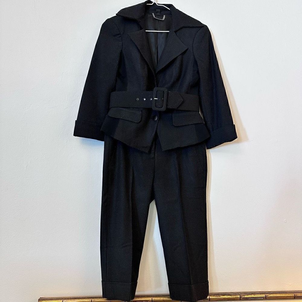 Bebe Women's Outfit Set Belted Blazer Polka Dot Long Sleeve with Pants Size 4